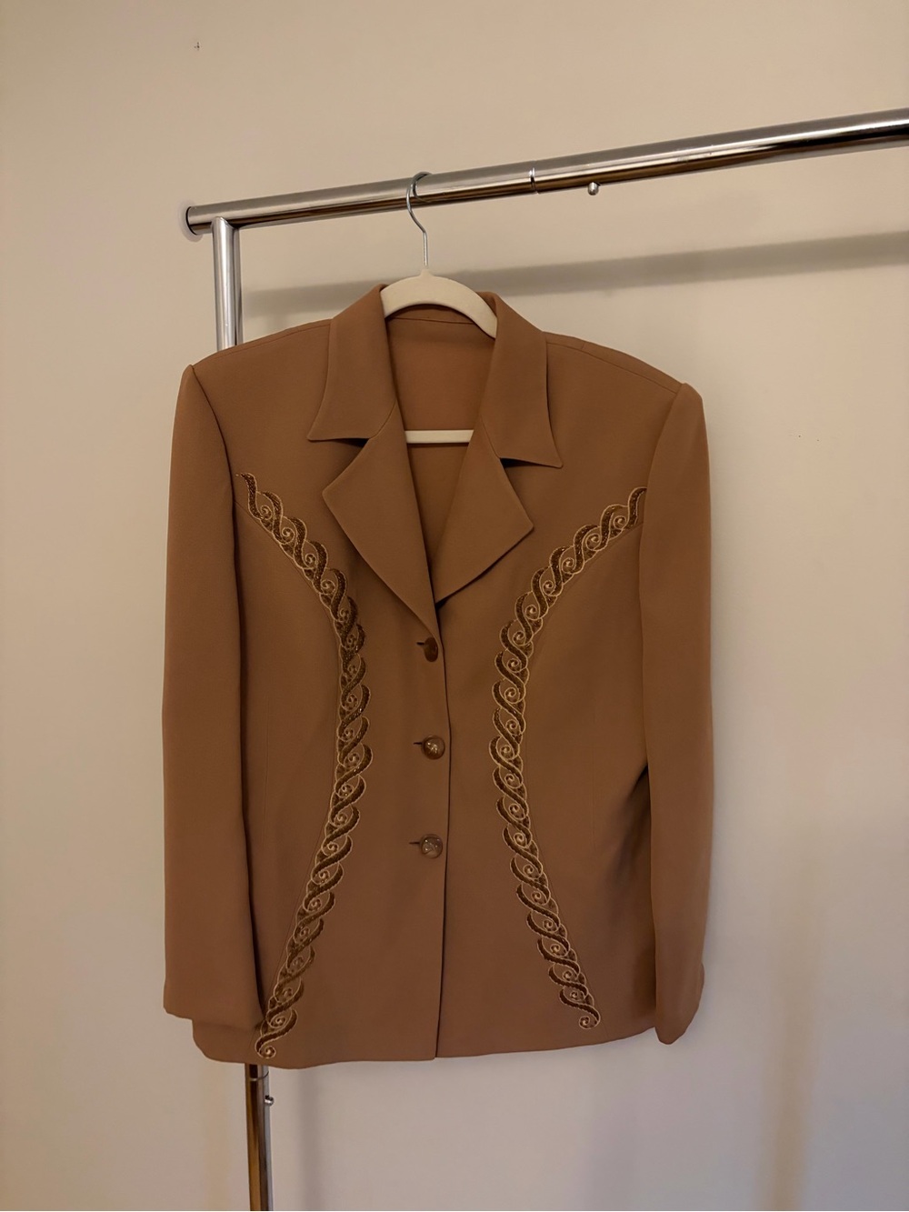 Vintage Tan Embroidered Blazer Jacket